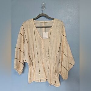 Ellison Boho Sequin Blouse M Cream Nwt